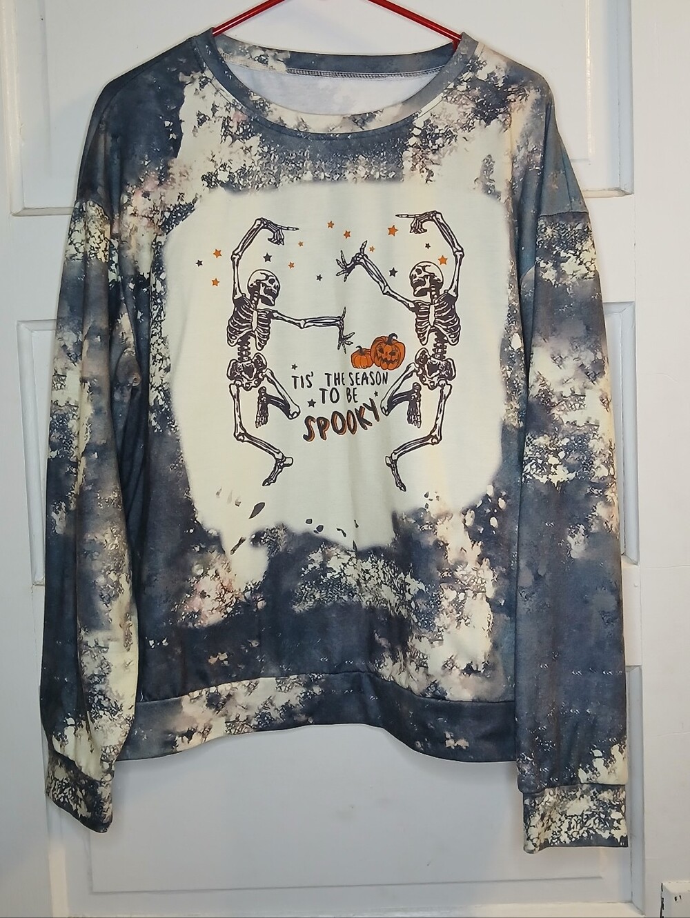 Halloween Skeleton Sweatshirt Womens XL Spooky Pumpkin Tie Dye Long Sleeve